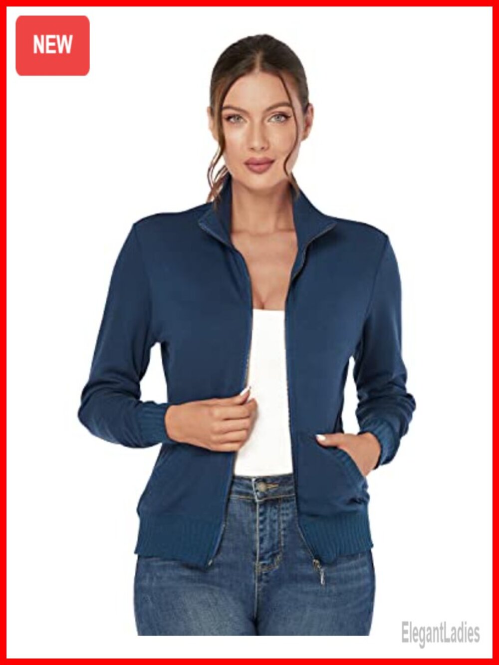 Women's Zip Up Track Jacket Stand Collar Athletic Running Jacket with Pockets